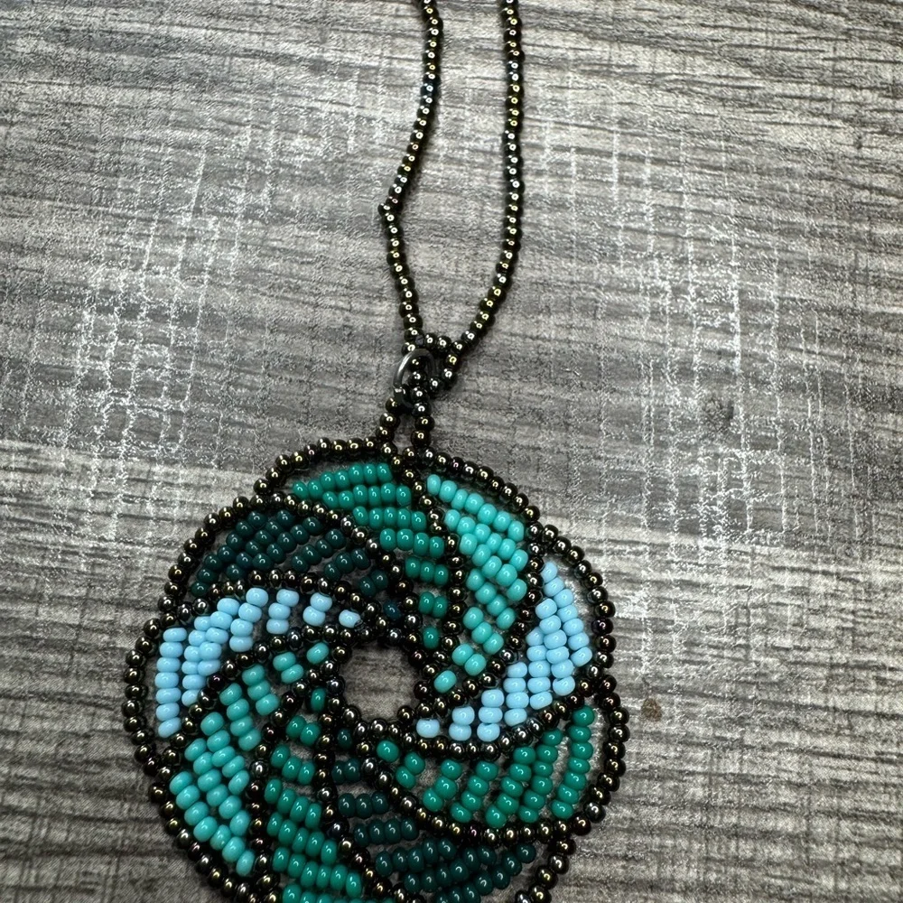 Handmade Elegant Turquoise and Silver Swirl Pendant Necklace